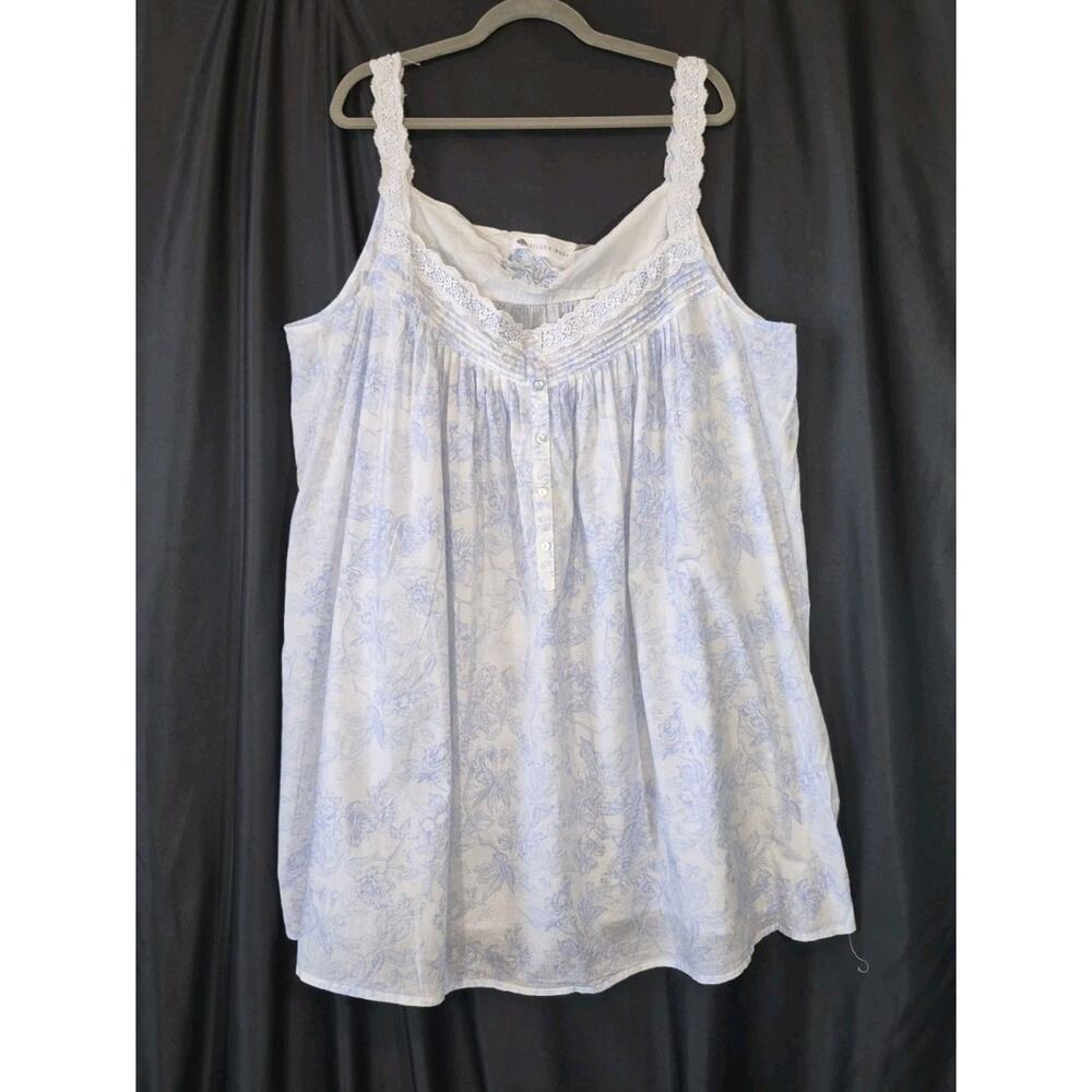 Eileen West Blue Floral Cotton Lace Sleeveless Nightgown 3X